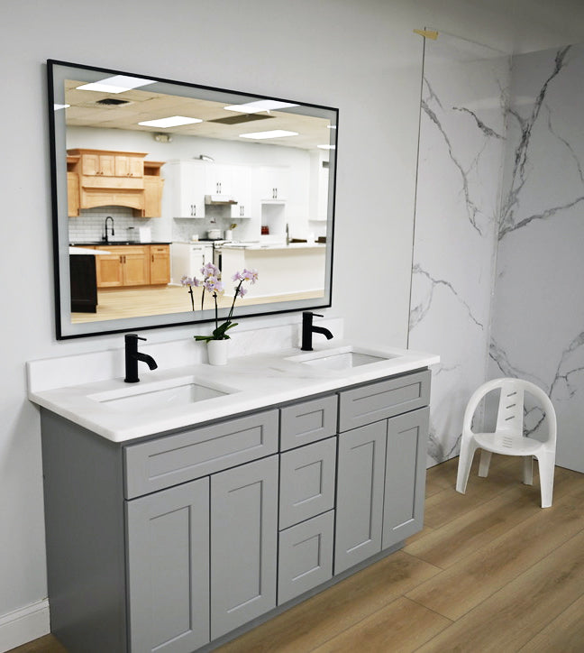 Modern Grey Shaker Kitchen with Glass Accents