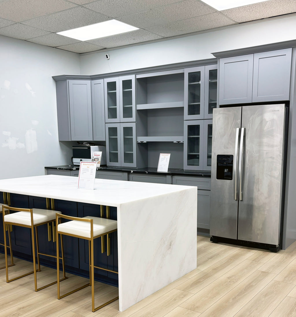 Modern Grey Shaker Kitchen with Glass Accents
