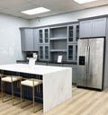 Modern Grey Shaker Kitchen with Glass Accents